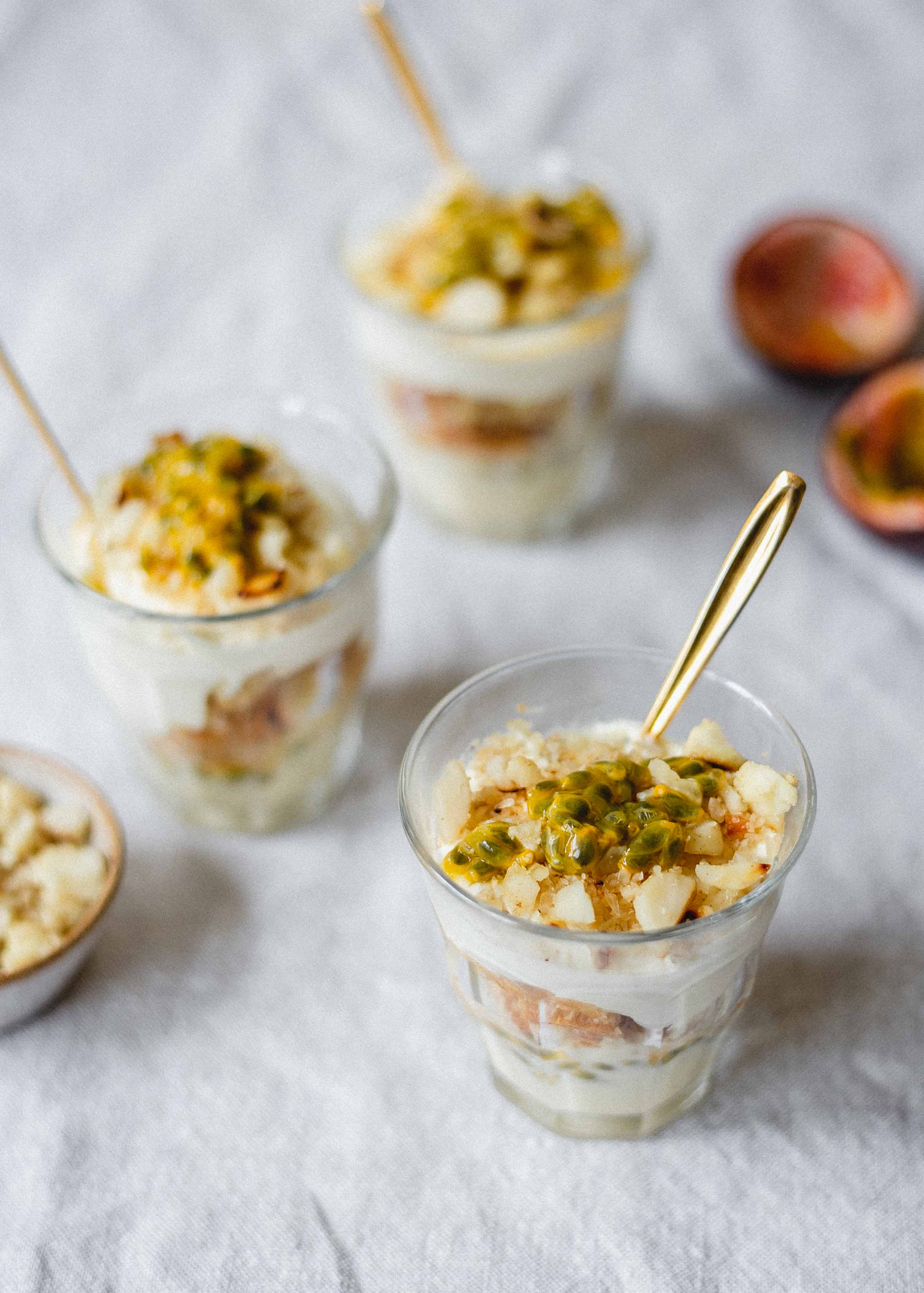 Low FODMAP passionfruit and kefir puds